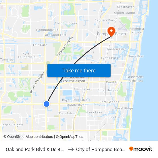 Oakland Park Blvd & Us 441 to City of Pompano Beach map