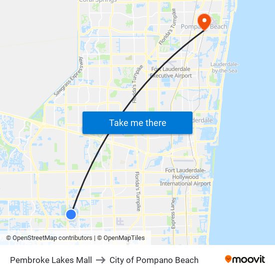 Pembroke Lakes Mall to City of Pompano Beach map