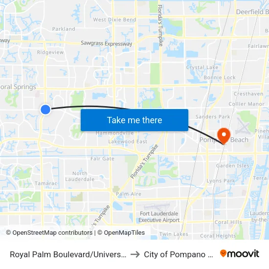 Royal Palm Boulevard/University Drive to City of Pompano Beach map