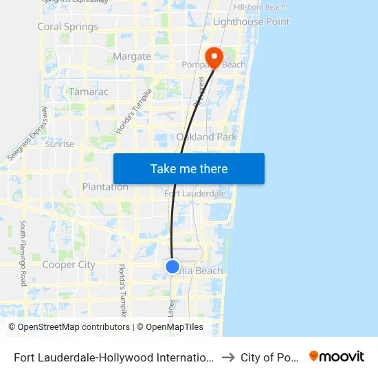 Fort Lauderdale-Hollywood International Airport Griffin Road/Tri-Rail Station to City of Pompano Beach map