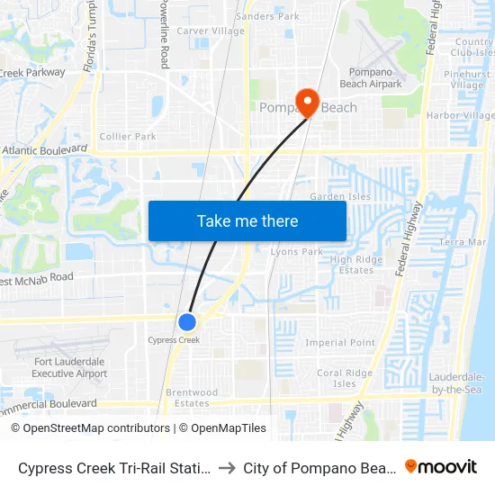Cypress Creek Tri-Rail Station to City of Pompano Beach map