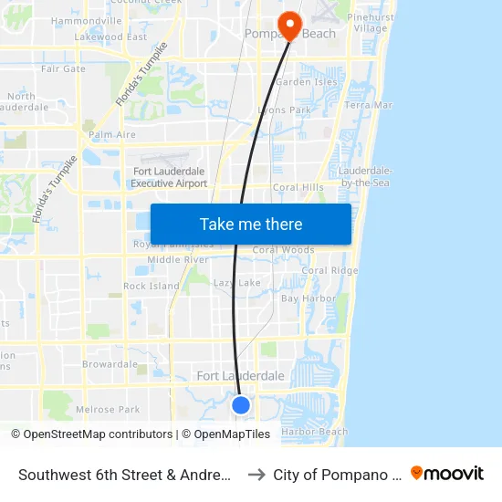Southwest 6th Street & Andrews Avenue to City of Pompano Beach map