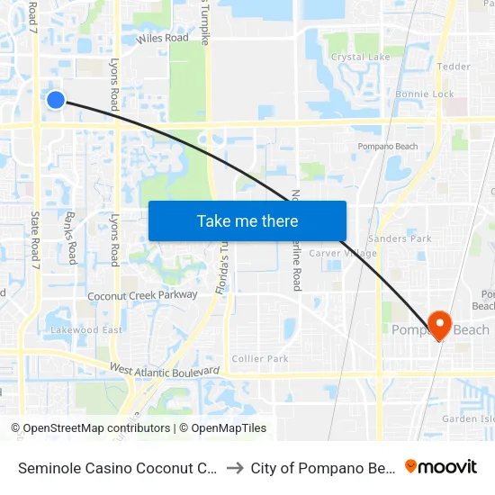 Seminole Casino Coconut Creek to City of Pompano Beach map