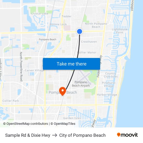 Sample Rd & Dixie Hwy to City of Pompano Beach map