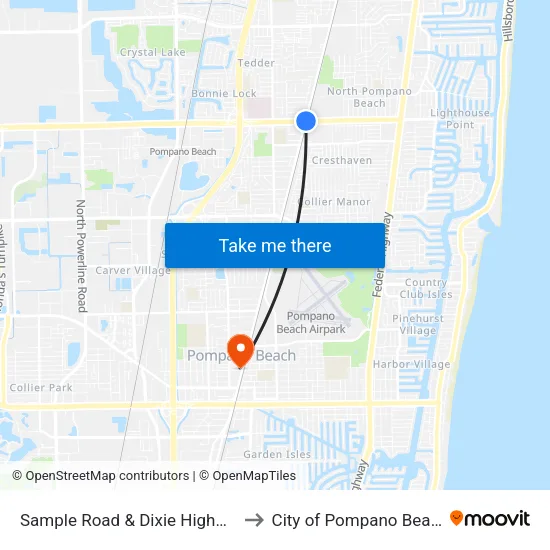 Sample Road & Dixie Highway to City of Pompano Beach map