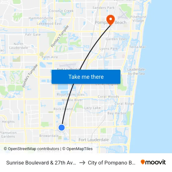 Sunrise Boulevard & 27th Avenue to City of Pompano Beach map