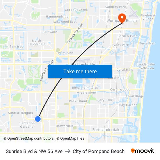 Sunrise Blvd & NW 56 Ave to City of Pompano Beach map