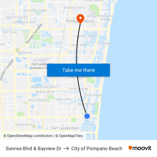Sunrise Blvd & Bayview Dr to City of Pompano Beach map