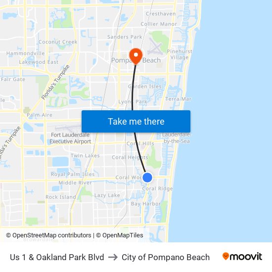 Us 1 & Oakland Park Blvd to City of Pompano Beach map