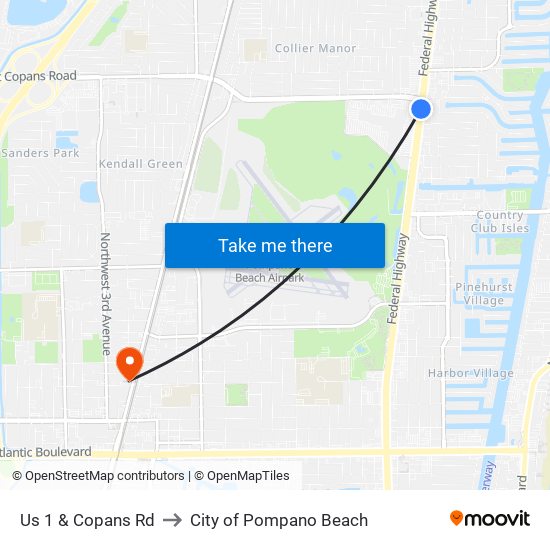 US 1 & Copans Rd to City of Pompano Beach map