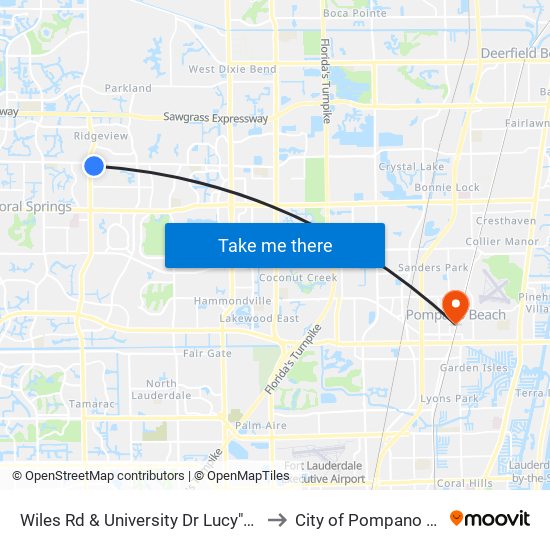 Wiles Rd & University Dr Lucy"S Market to City of Pompano Beach map