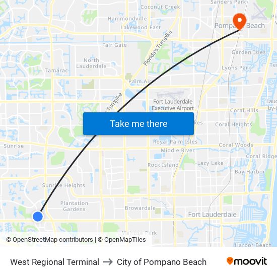 West Regional Terminal to City of Pompano Beach map