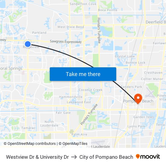 Westview Dr & University Dr to City of Pompano Beach map