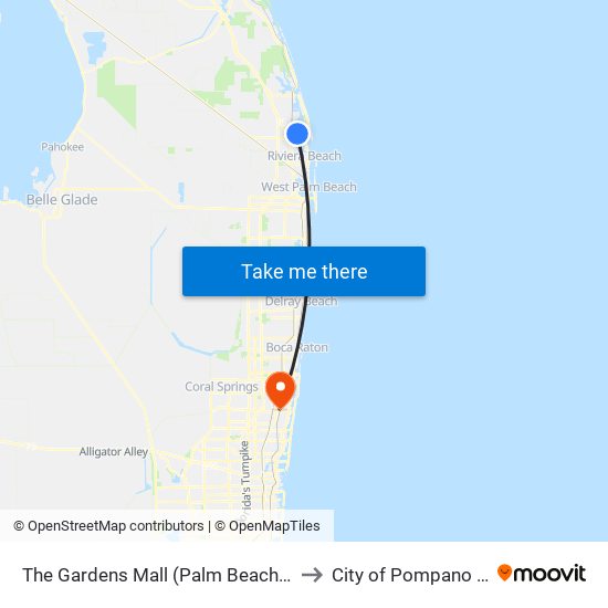 The Gardens Mall (Palm Beach Gardens) to City of Pompano Beach map