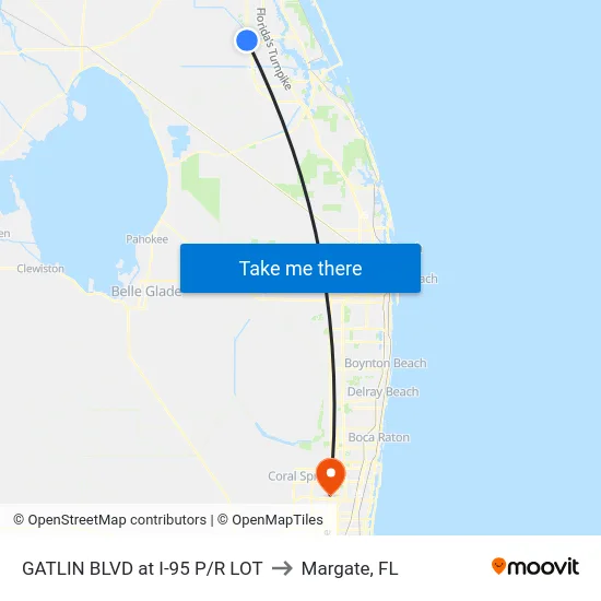 GATLIN BLVD at I-95 P/R LOT to Margate, FL map
