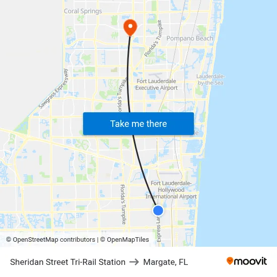 Sheridan Street Tri-Rail Station to Margate, FL map