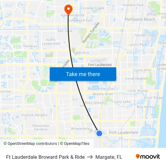 Ft Lauderdale Broward Park & Ride to Margate, FL map