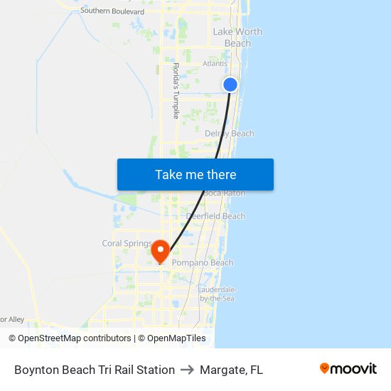 Boynton Beach Tri Rail Station to Margate, FL map