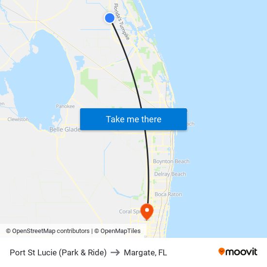 Port St Lucie (Park & Ride) to Margate, FL map