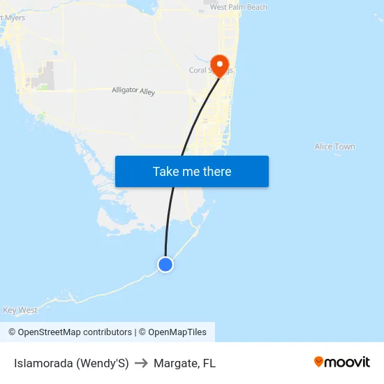 Islamorada (Wendy'S) to Margate, FL map