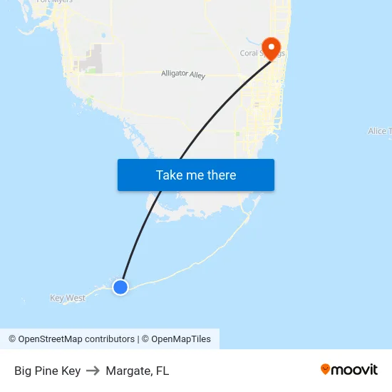 Big Pine Key to Margate, FL map