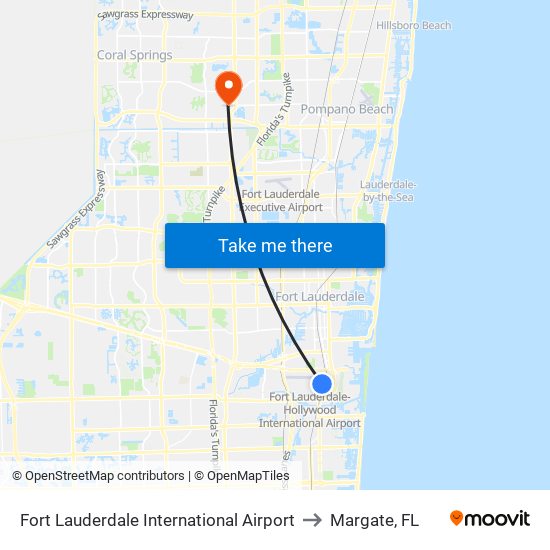 Fort Lauderdale International Airport to Margate, FL map