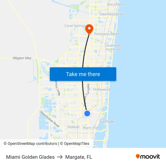 Miami Golden Glades to Margate, FL map