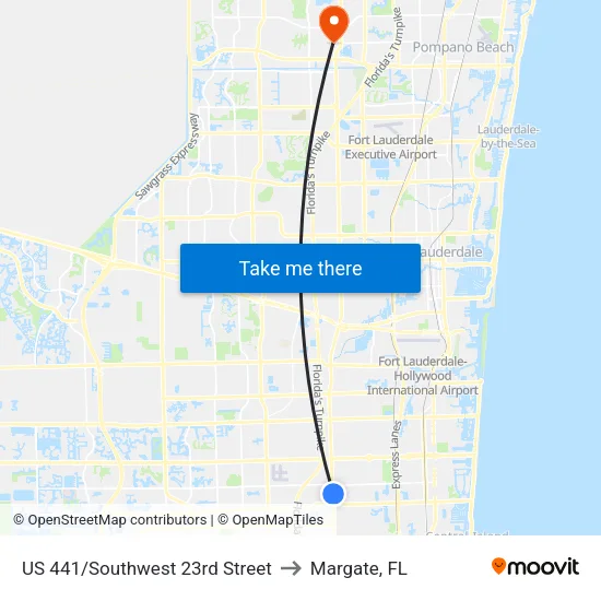 US 441/Southwest 23rd Street to Margate, FL map
