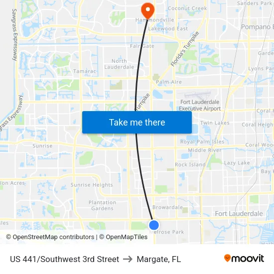US 441/Southwest 3rd Street to Margate, FL map