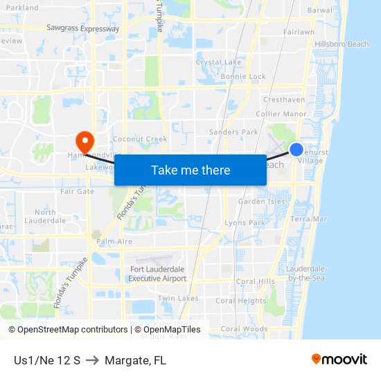 US1/NE 12 S to Margate, FL map