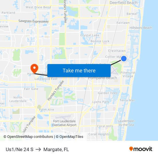 Us1/Ne 24 S to Margate, FL map