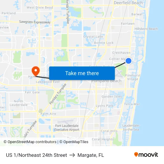 US 1/Northeast 24th Street to Margate, FL map