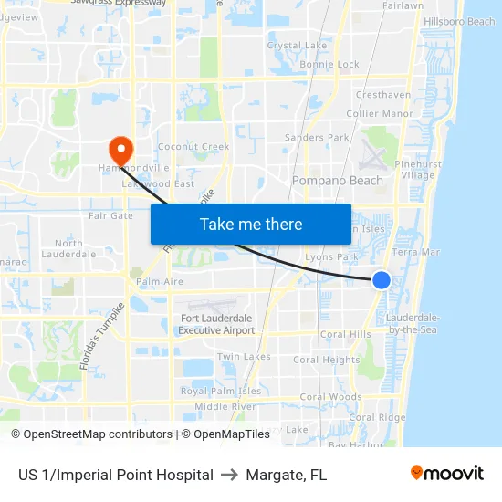 US 1/Imperial Point Hospital to Margate, FL map