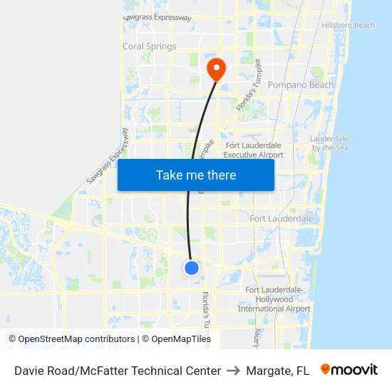 Davie Road/McFatter Technical Center to Margate, FL map