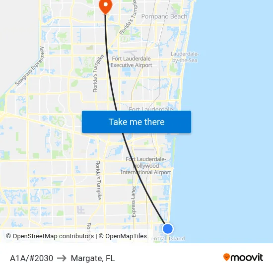 A1A/#2030 to Margate, FL map