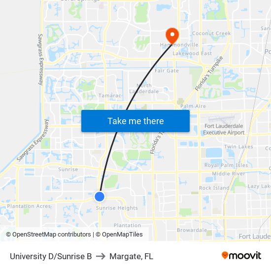 University D/Sunrise B to Margate, FL map