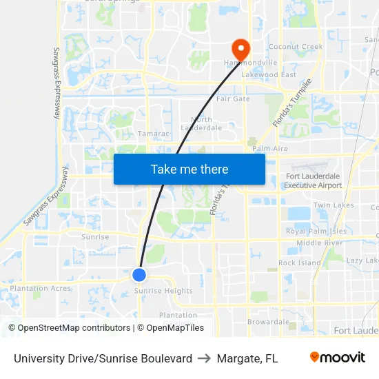 University Drive/Sunrise Boulevard to Margate, FL map