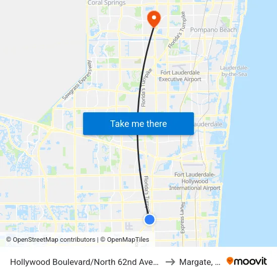 Hollywood Boulevard/North 62nd Avenue to Margate, FL map