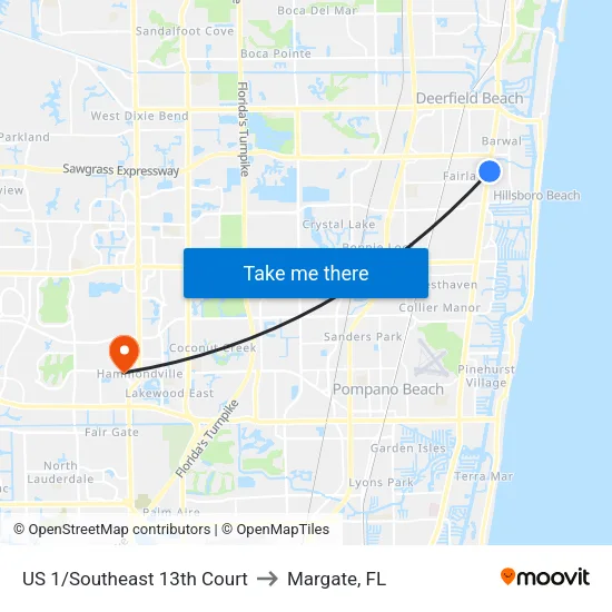US 1/Southeast 13th Court to Margate, FL map
