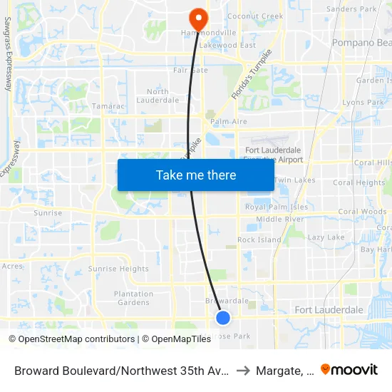 Broward Boulevard/Northwest 35th Avenue to Margate, FL map