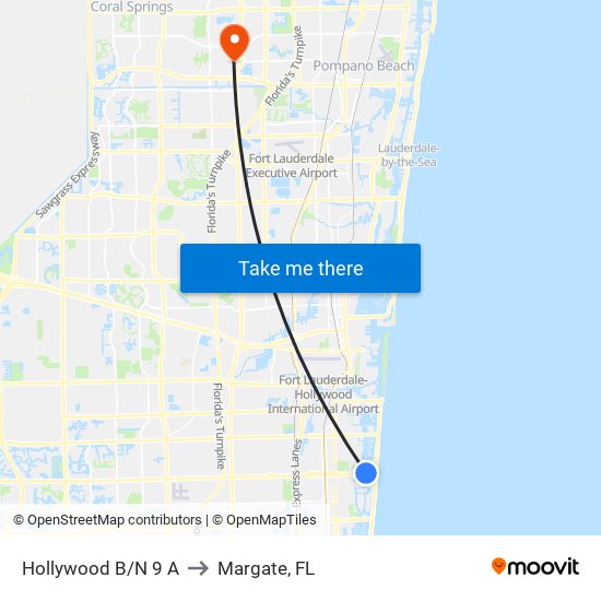 Hollywood B/N 9 A to Margate, FL map