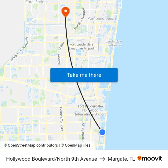 Hollywood Boulevard/North 9th Avenue to Margate, FL map