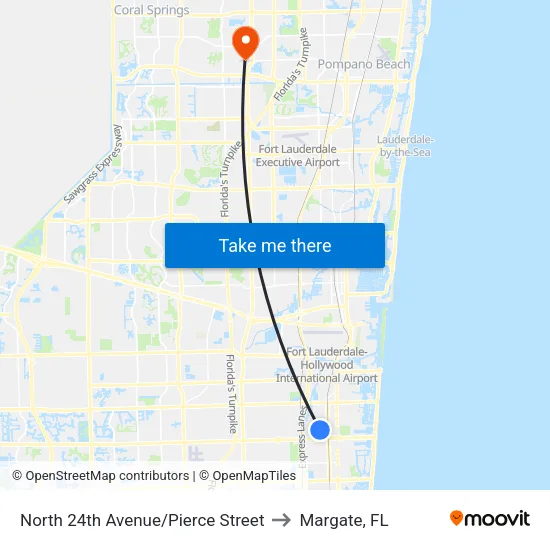 North 24th Avenue/Pierce Street to Margate, FL map