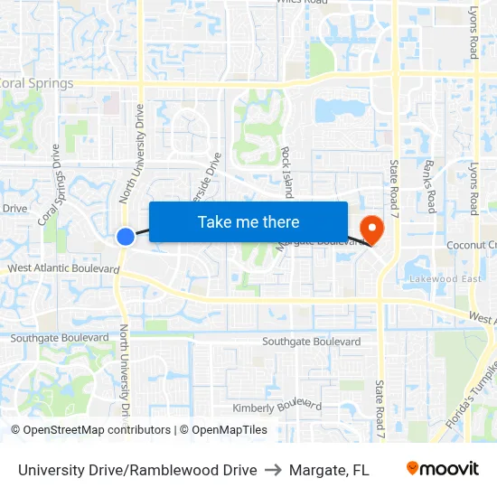 University Drive/Ramblewood Drive to Margate, FL map