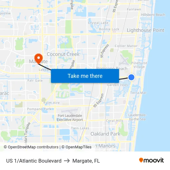 US 1/Atlantic Boulevard to Margate, FL map