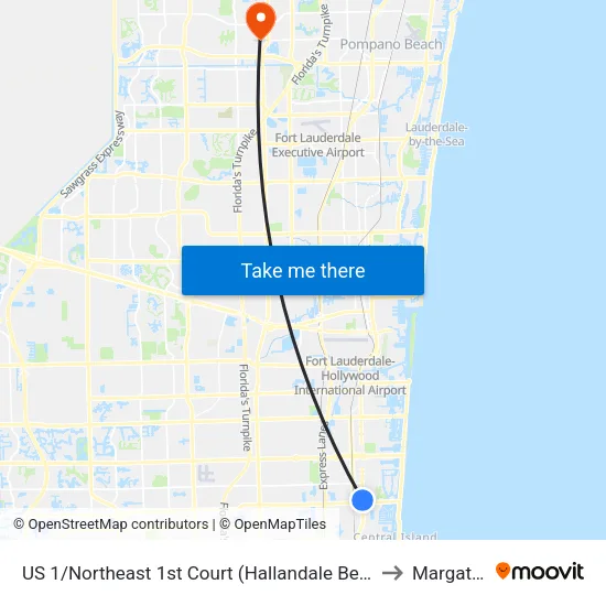 US 1/Northeast 1st Court (Hallandale Beach Boulevard) to Margate, FL map