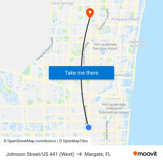 Johnson Street/US 441 (West) to Margate, FL map