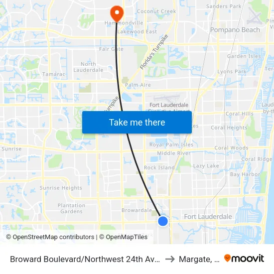 Broward Boulevard/Northwest 24th Avenue to Margate, FL map