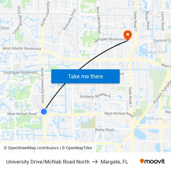 University Drive/McNab Road North to Margate, FL map