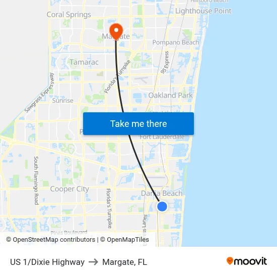 US 1/Dixie Highway to Margate, FL map